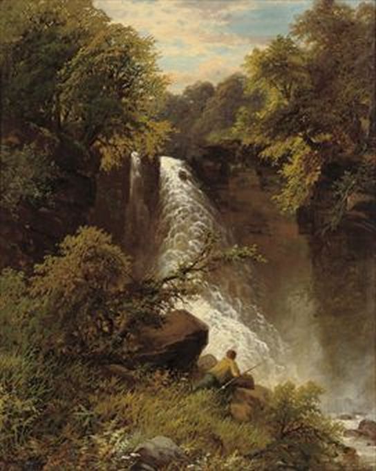 An Angler Before a Waterfall, James Burrell Smith