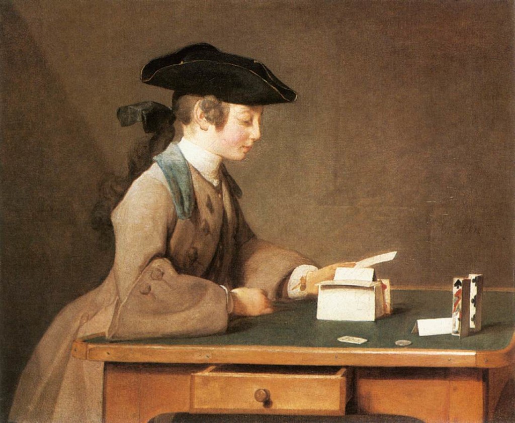 CHARDIN, Jean-Baptiste-Siméon The House of Cards 1736-37 Oil on canvas, 60 x 72 cm National Gallery, London